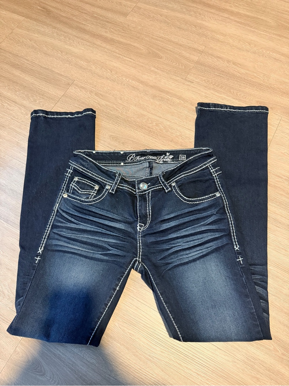 Women’s Dark Blue Boot Cut Stretch Jeans with Contrast Stitching